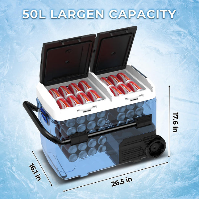 50L / 52.8QT Portable Car Compressor Refrigerator Dual Zone 12 Volt with APP control