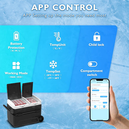 42L/ 44.4QT Portable Car Compressor Refrigerator Dual Zone 12 Volt with APP control