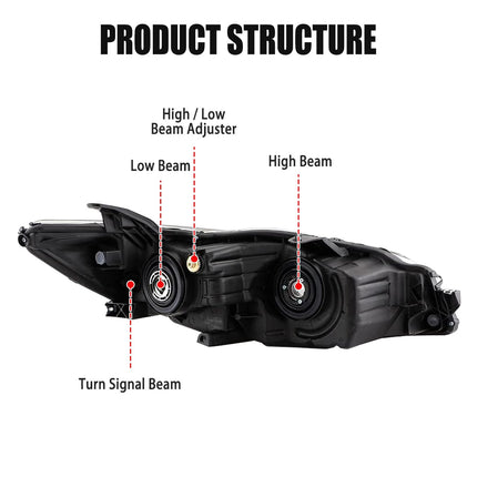 Headlight Assembly for 2015 2016 2017 Camry Black Pair