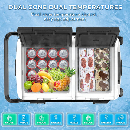 42L/ 44.4QT Portable Car Compressor Refrigerator Dual Zone 12 Volt with APP control