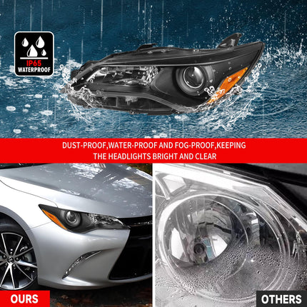 Headlight Assembly for 2015 2016 2017 Camry Black Pair