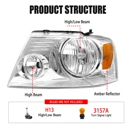 Headlight Assembly for 2004 2005 2006 2007 2008 Ford F150 / 2006-2008 Lincoln Mark LT
