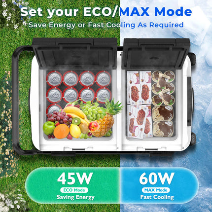 50L / 52.8QT Portable Car Compressor Refrigerator Dual Zone 12 Volt with APP control