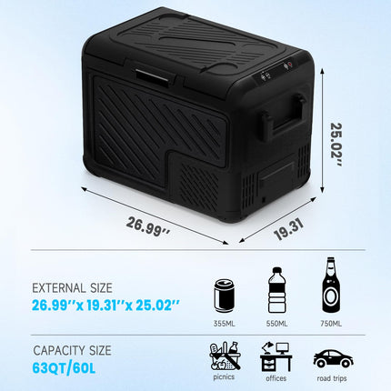 60L/63QT Portable Car Compressor Refrigerator 12 Volt